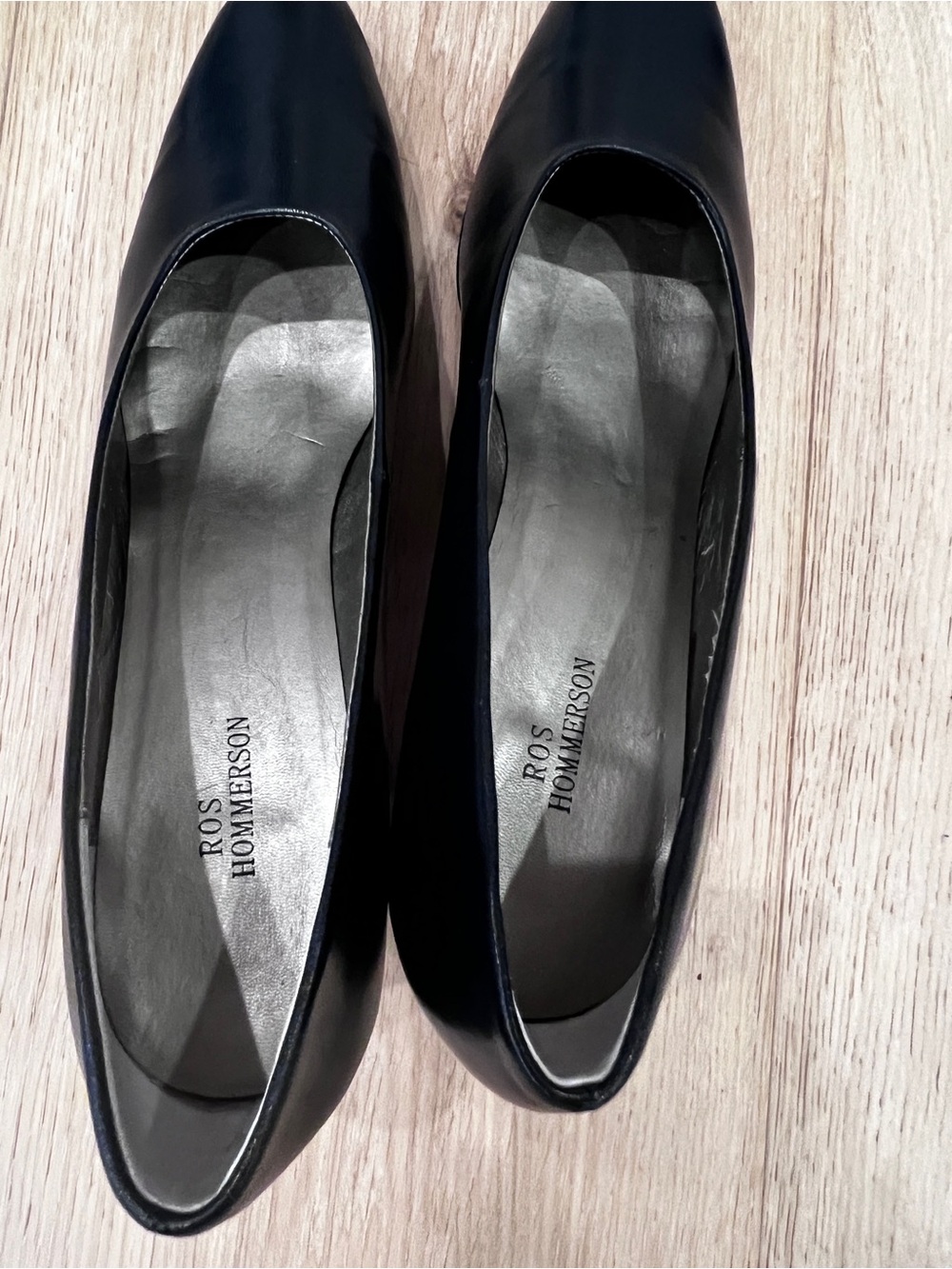 Ros Hommerson Navy Blue Leather Classic Pump | Low Block Heel Size 11S - Picture 7 of 8